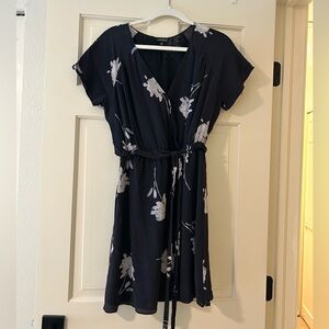 Lucky Brand Floral Wrap Dress in Navy and White